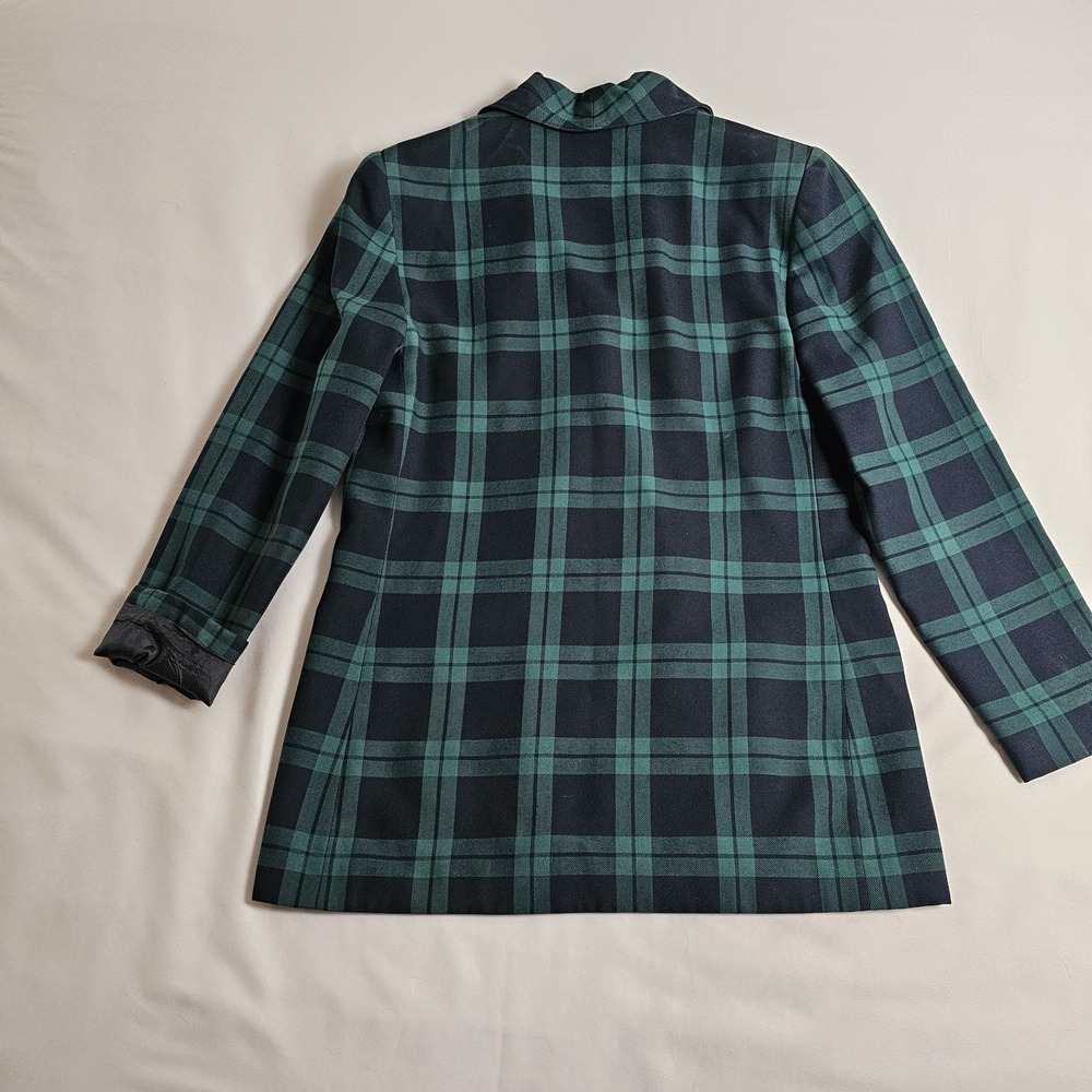 VTG 80s Plaid Blazer Womens 10 T Green Black‎ Tartan Check Preppy Jacket - Picture 3 of 5